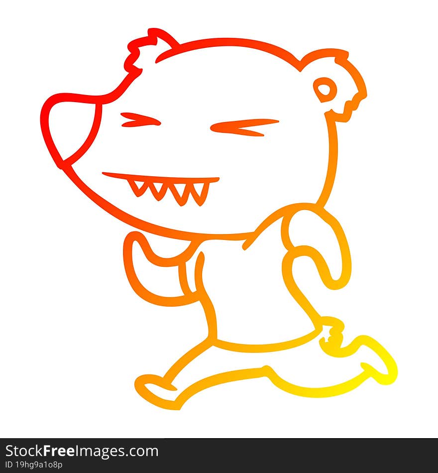 warm gradient line drawing angry bear cartoon running