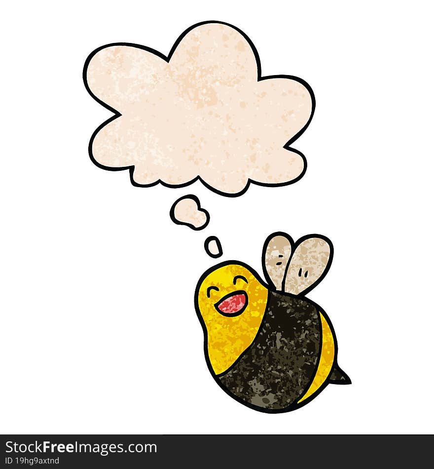 cartoon bee with thought bubble in grunge texture style. cartoon bee with thought bubble in grunge texture style