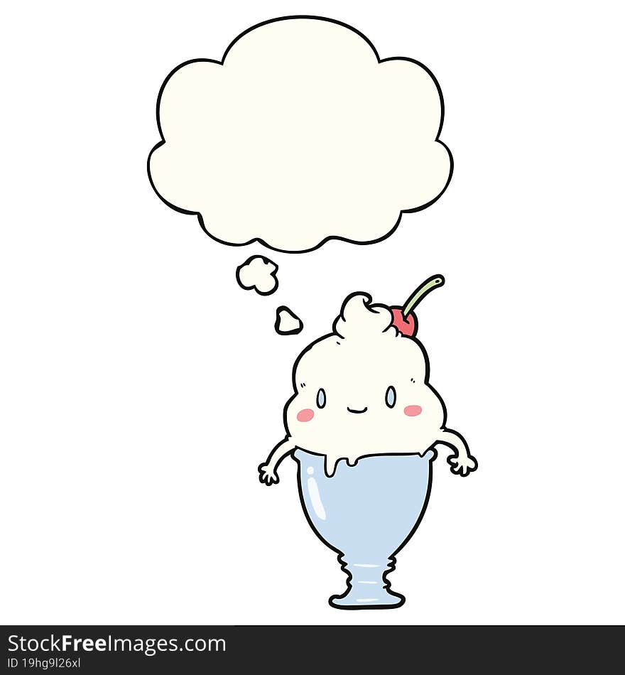 cute cartoon ice cream and thought bubble