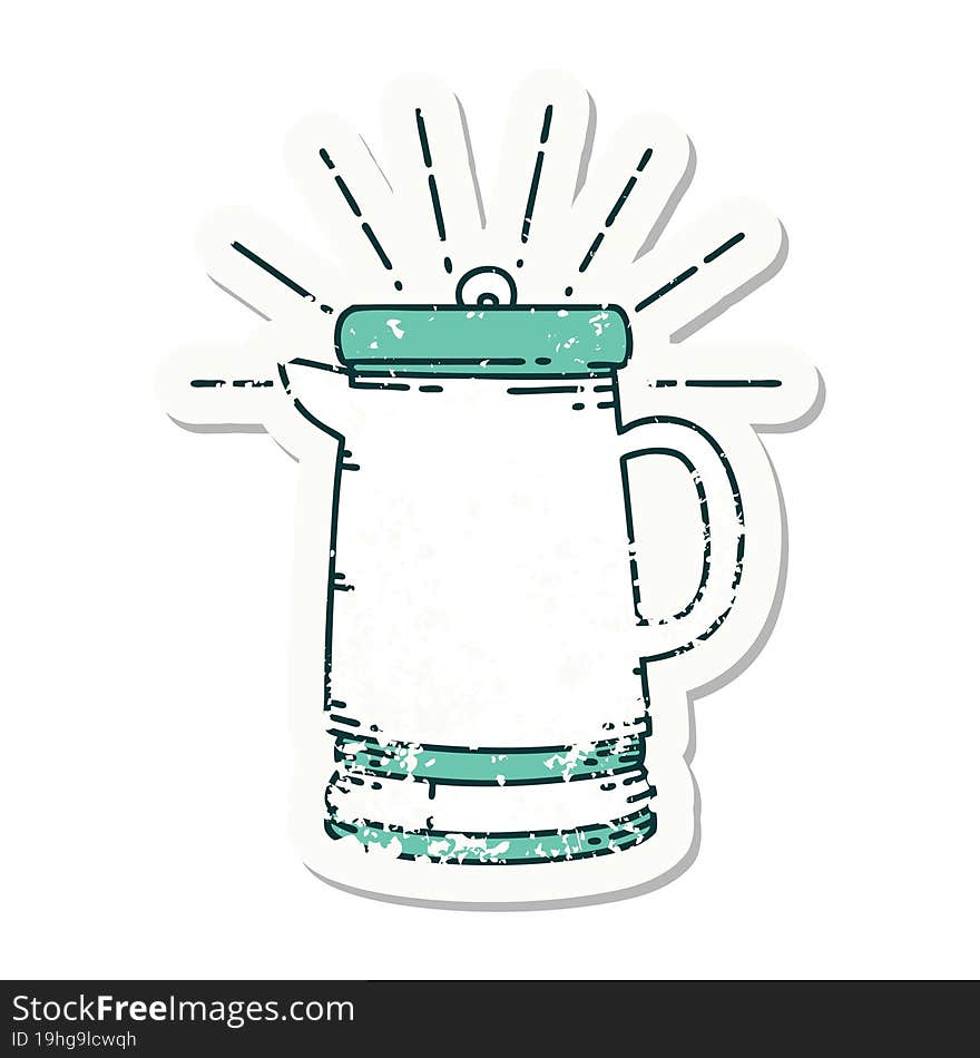 grunge sticker of tattoo style coffee pot