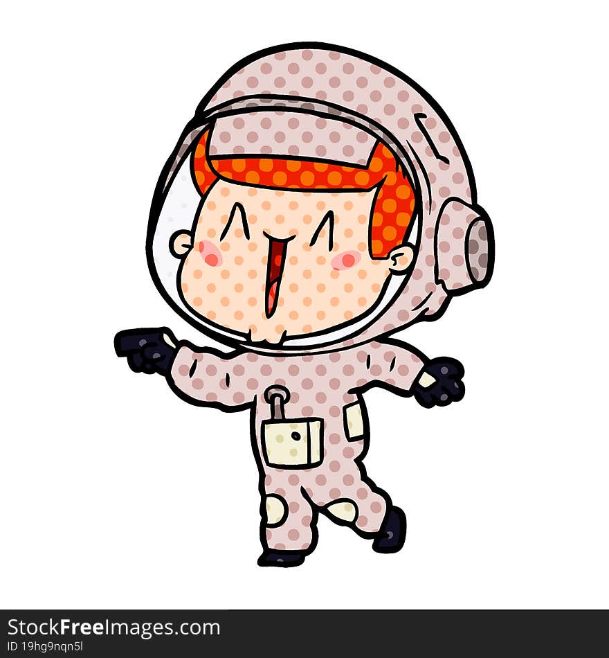 happy cartoon astronaut pointing. happy cartoon astronaut pointing