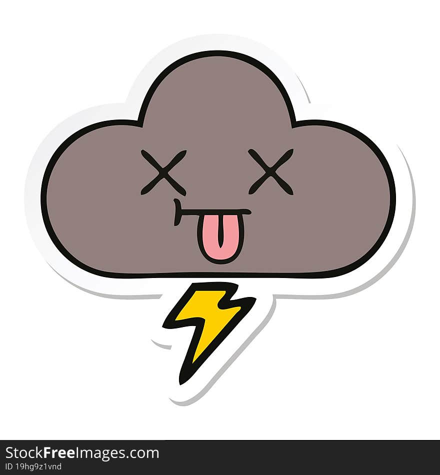 sticker of a cute cartoon storm cloud