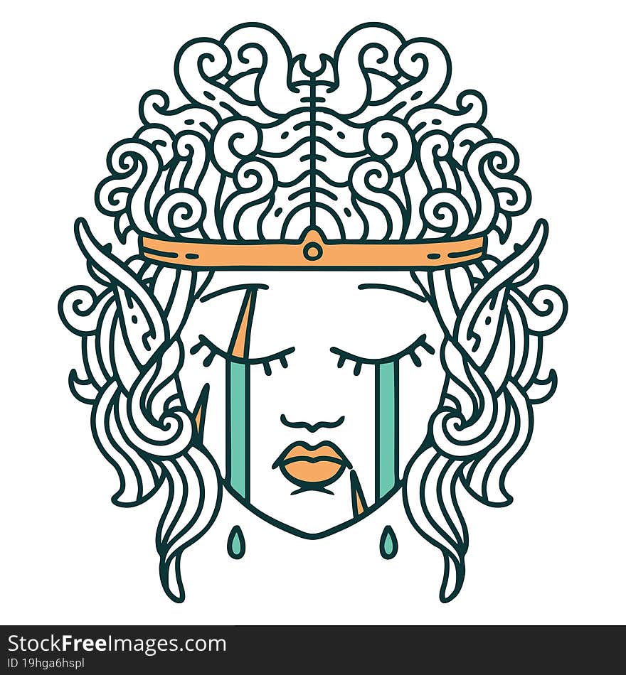 Retro Tattoo Style crying elf barbarian character face. Retro Tattoo Style crying elf barbarian character face