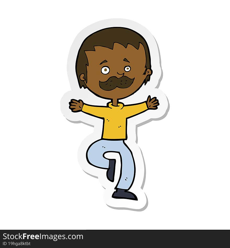 sticker of a cartoon dancing man with mustache