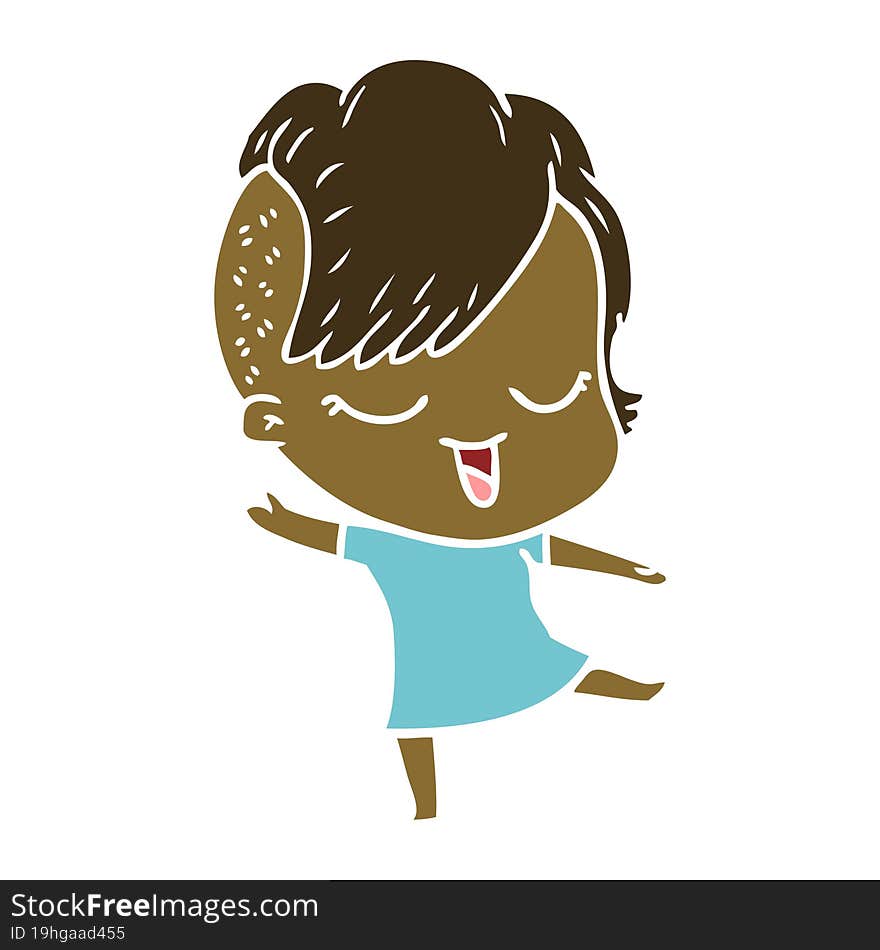 happy flat color style cartoon girl