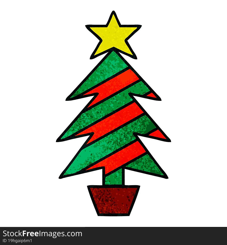 Retro Grunge Texture Cartoon Christmas Tree