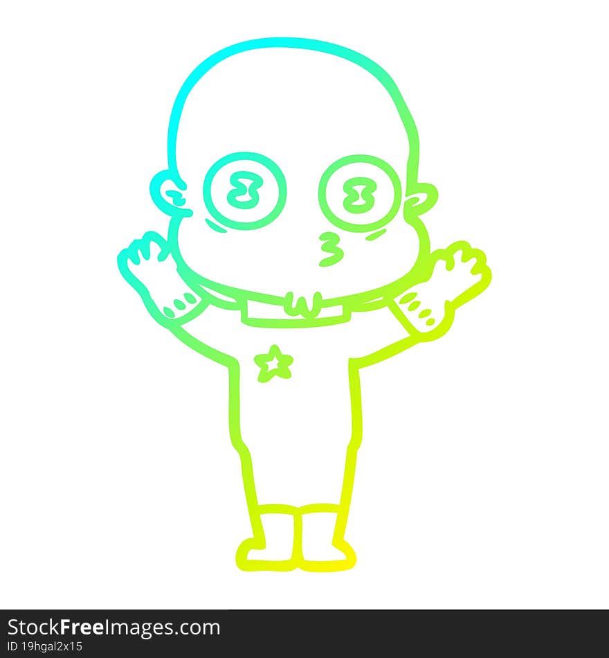 cold gradient line drawing cartoon weird bald spaceman