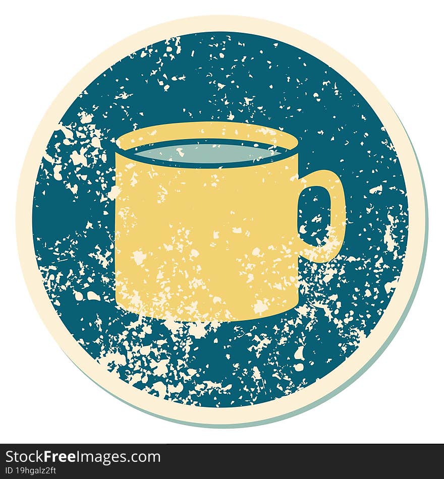 distressed sticker tattoo style icon of cup of coffee