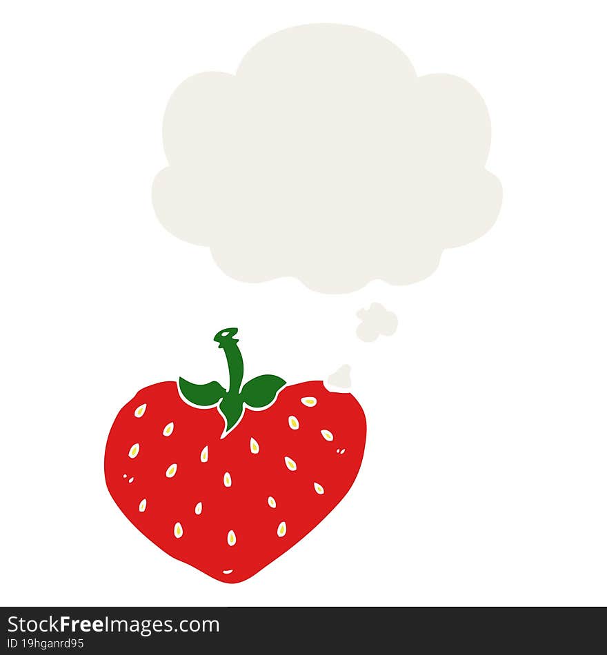 cartoon strawberry and thought bubble in retro style