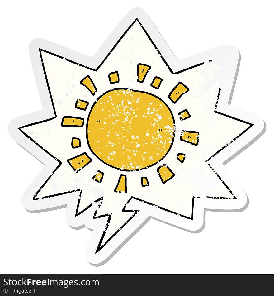 cartoon sun and speech bubble distressed sticker