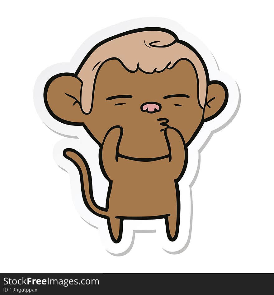 sticker of a cartoon suspicious monkey