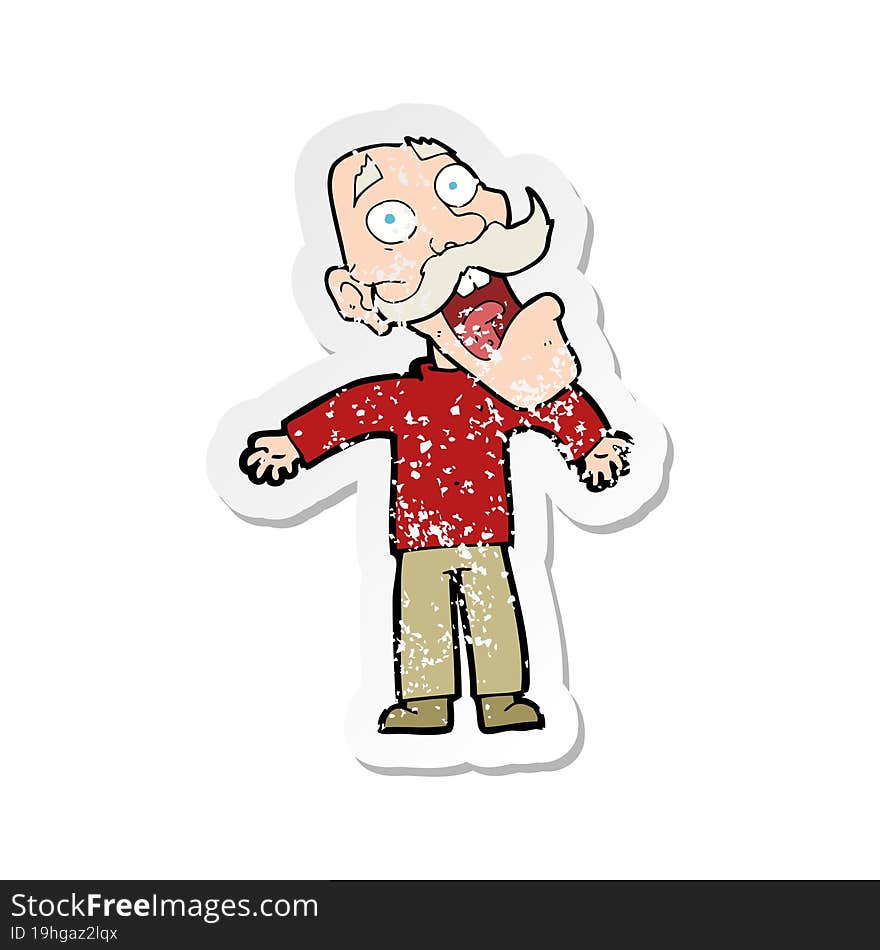 Retro Distressed Sticker Of A Cartoon Terrified Old Man