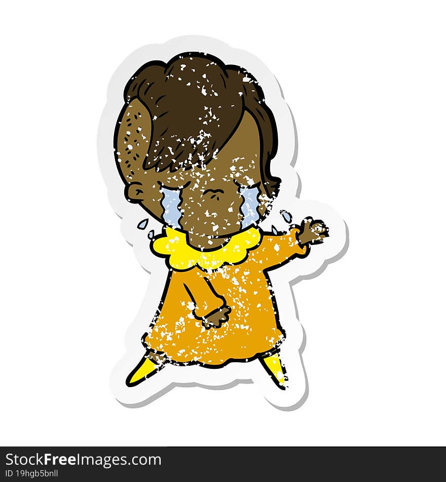 distressed sticker of a cartoon crying girl