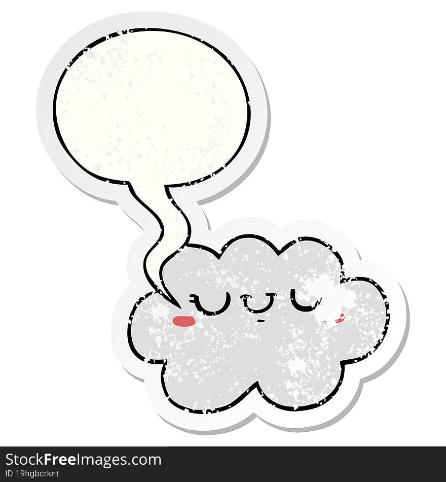 cute cartoon cloud and speech bubble distressed sticker