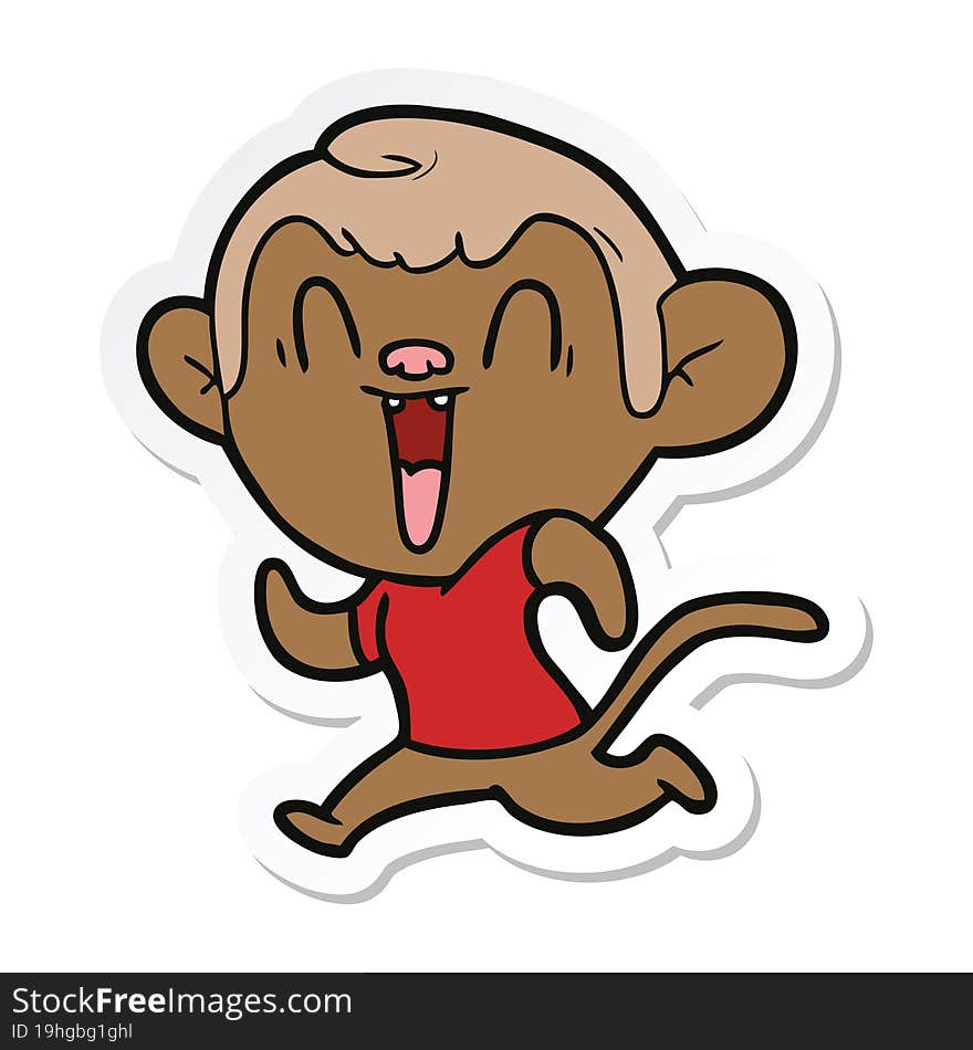 Sticker Of A Cartoon Laughing Monkey