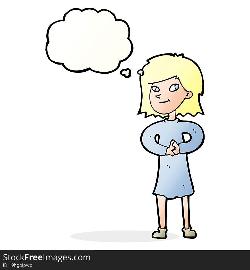 Cartoon Happy Woman With Thought Bubble