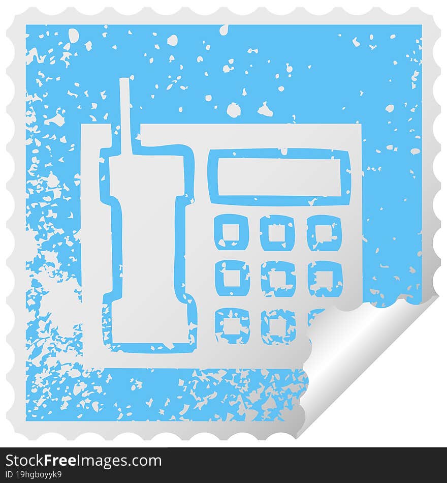 distressed square peeling sticker symbol telephone