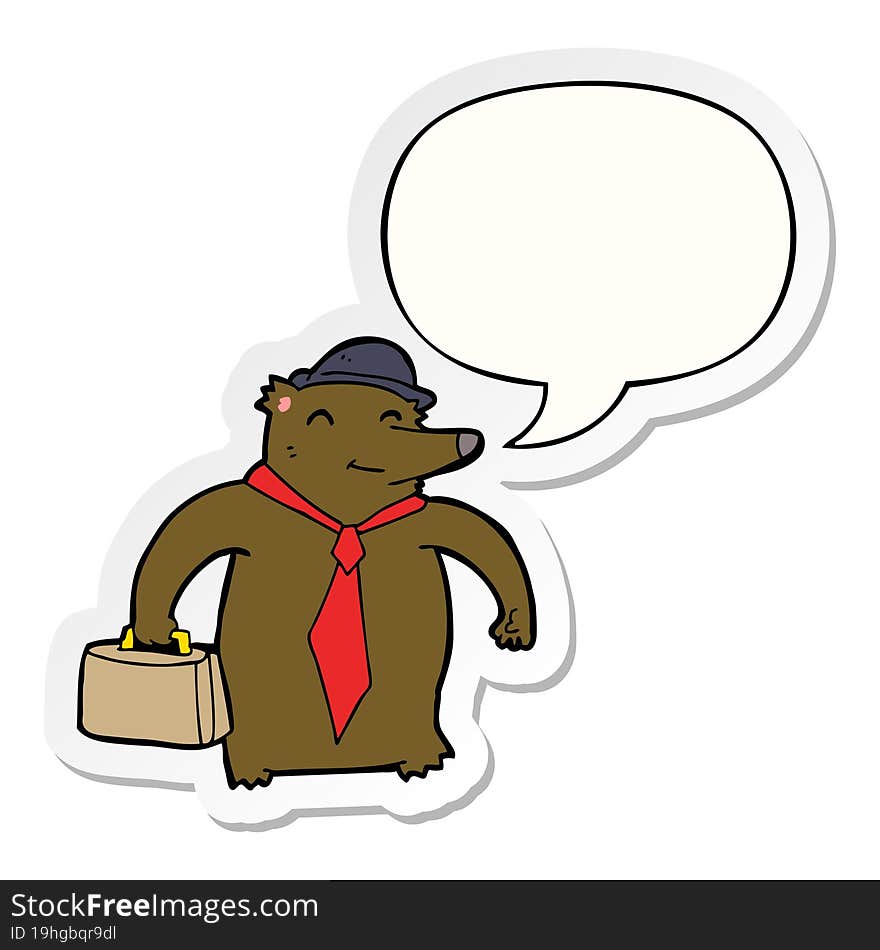 cartoon business bear and speech bubble sticker