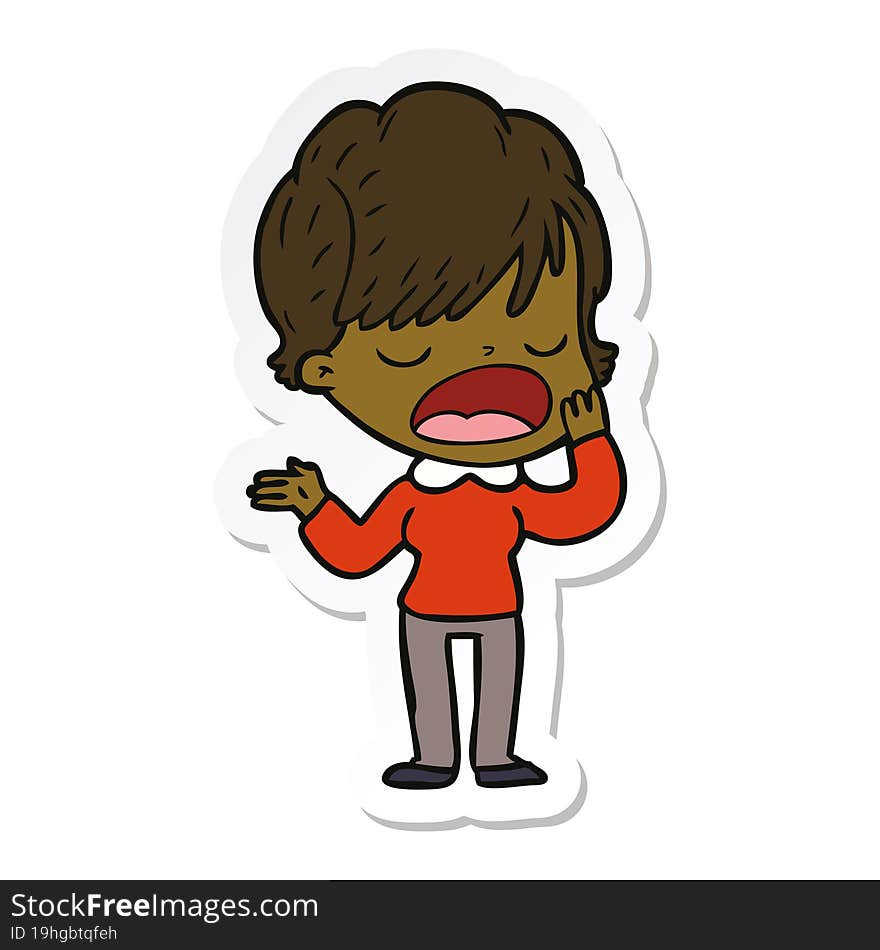 sticker of a cartoon woman talking