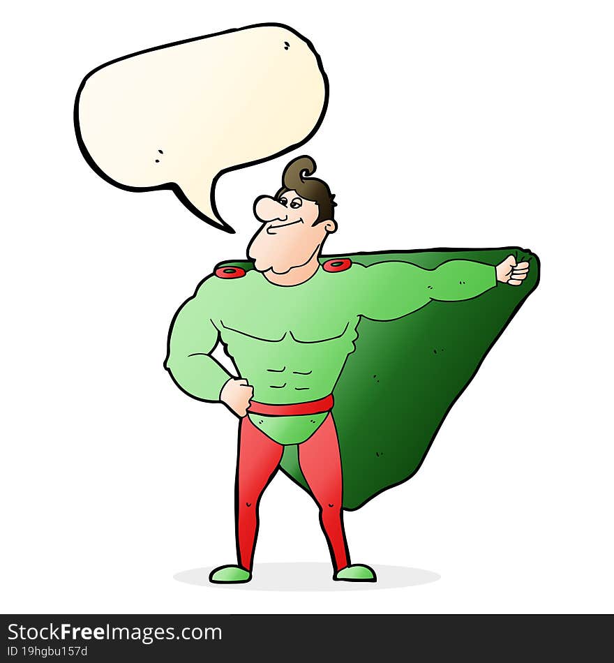 Funny Cartoon Superhero With Speech Bubble