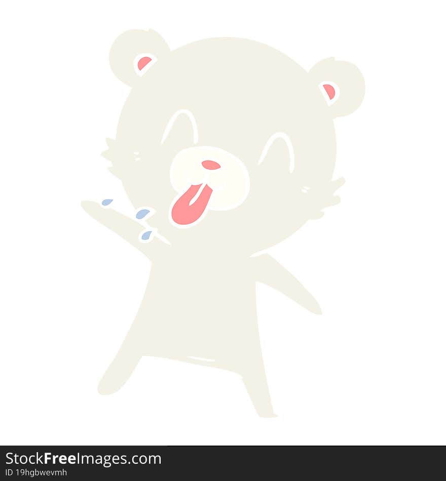 rude flat color style cartoon polar bear sticking out tongue