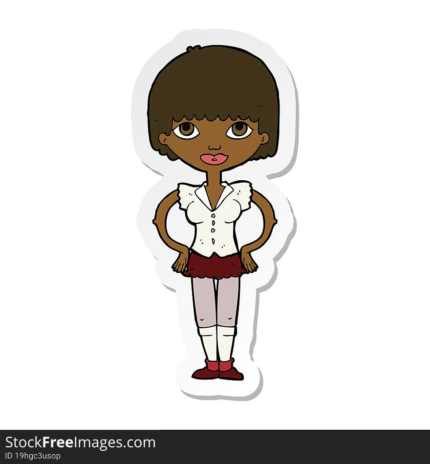 Sticker Of A Cartoon Woman With Hands On Hips