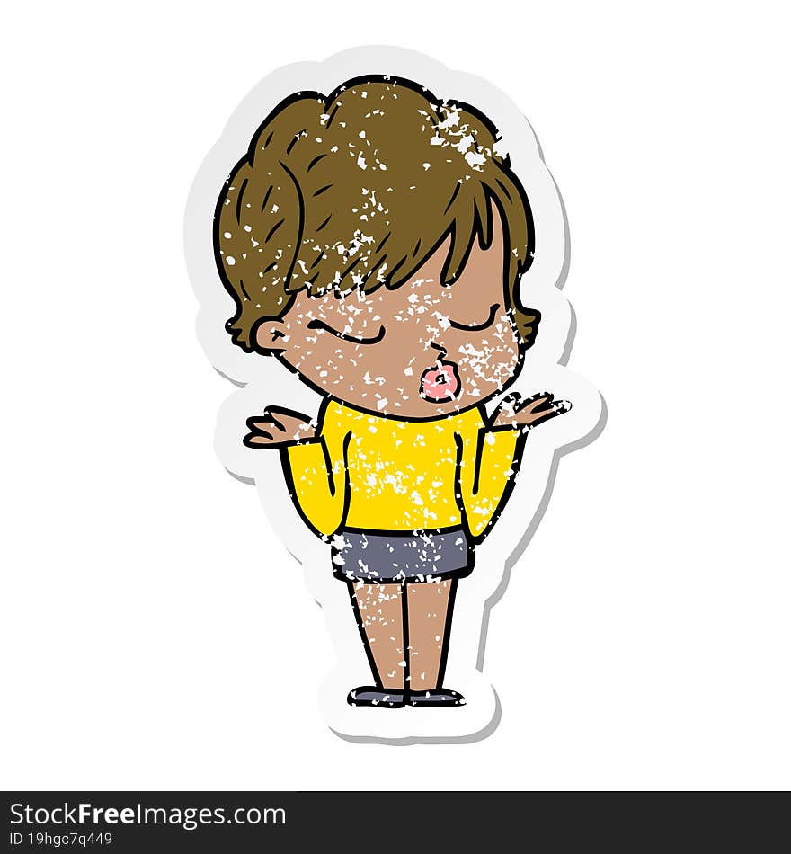 Distressed Sticker Of A Cartoon Woman With Eyes Shut