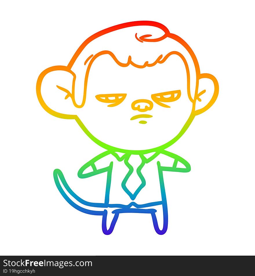 rainbow gradient line drawing of a cartoon monkey