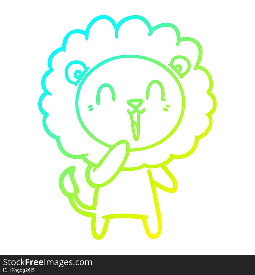 cold gradient line drawing of a laughing lion cartoon