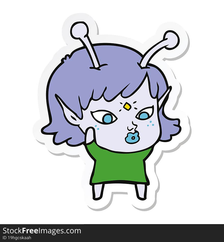 sticker of a pretty cartoon alien girl