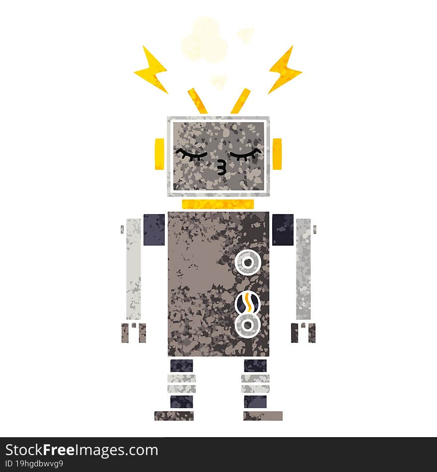 Retro Illustration Style Cartoon Malfunctioning Robot