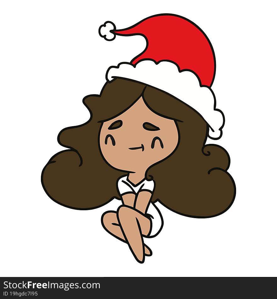 hand drawn christmas cartoon of kawaii girl