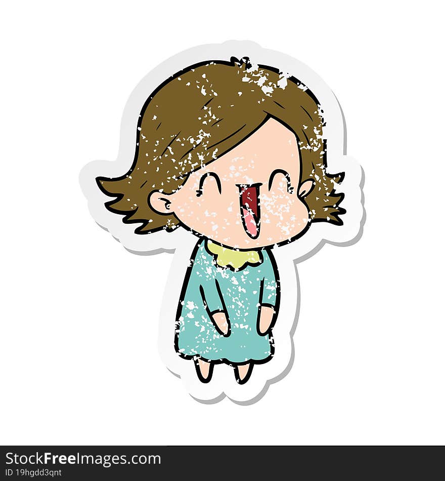 distressed sticker of a cartoon happy woman