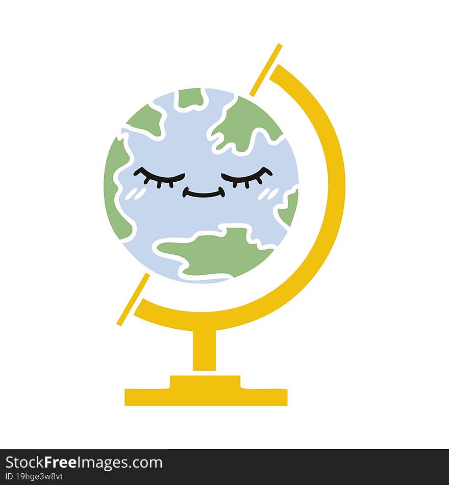 flat color retro cartoon of a globe of the world