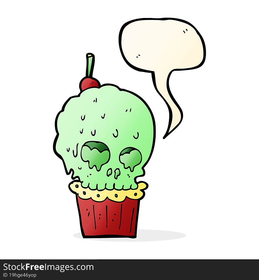 Cartoon Spooky Skull Cupcake With Speech Bubble