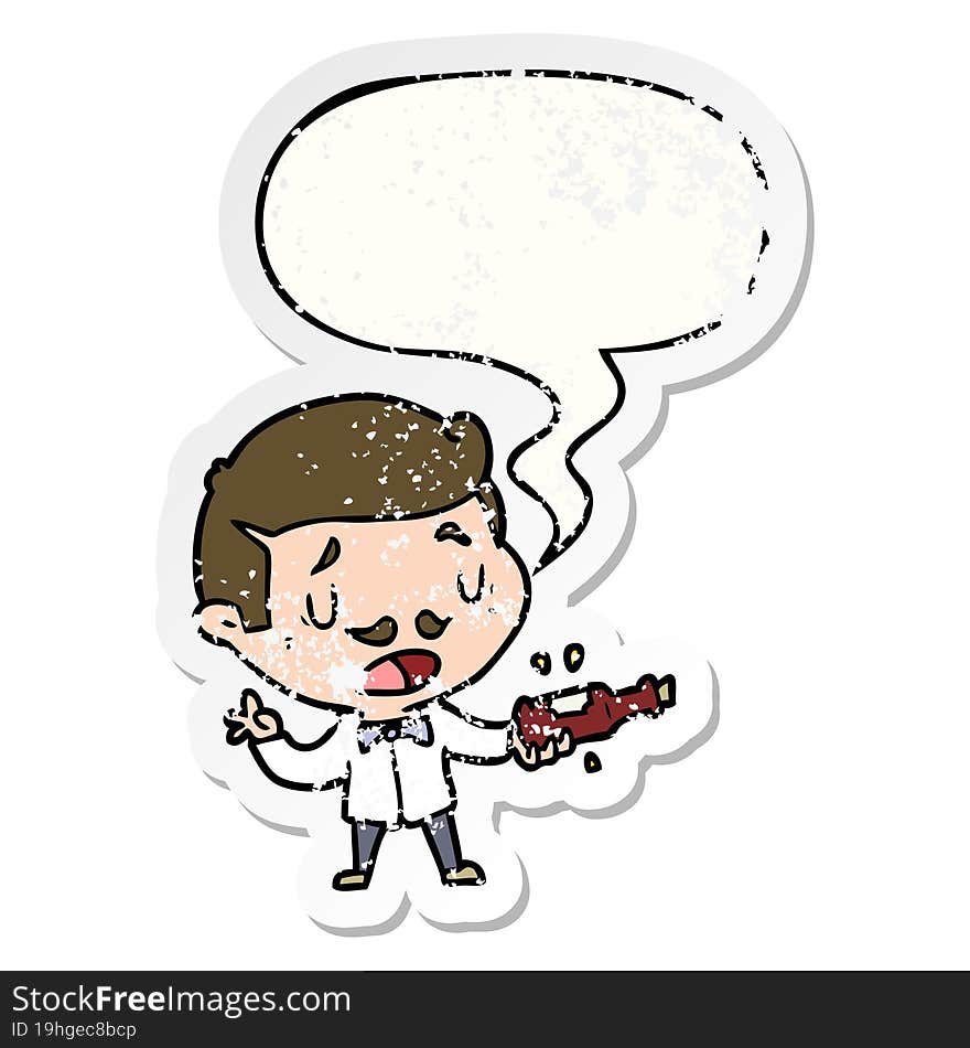 cartoon wine expert explaining and speech bubble distressed sticker