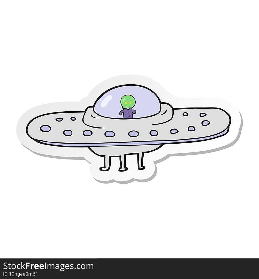 Sticker Of A Cartoon Flying Saucer