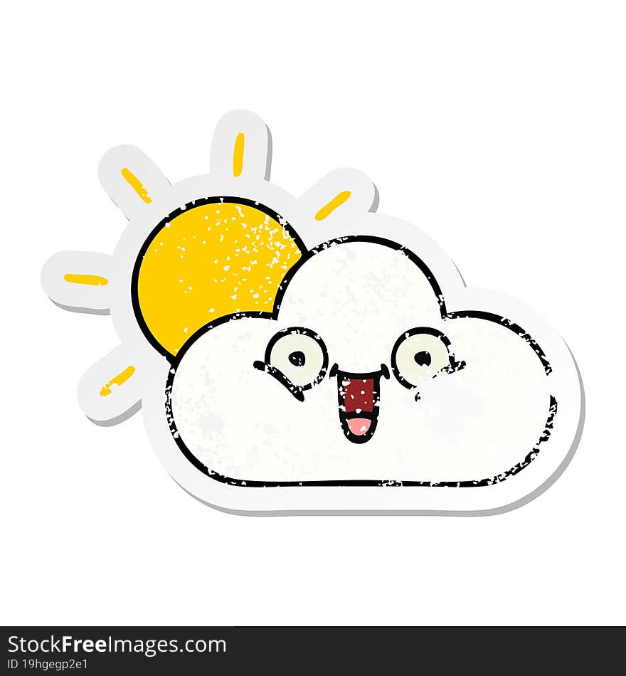 Distressed Sticker Of A Cute Cartoon Sunshine And Cloud