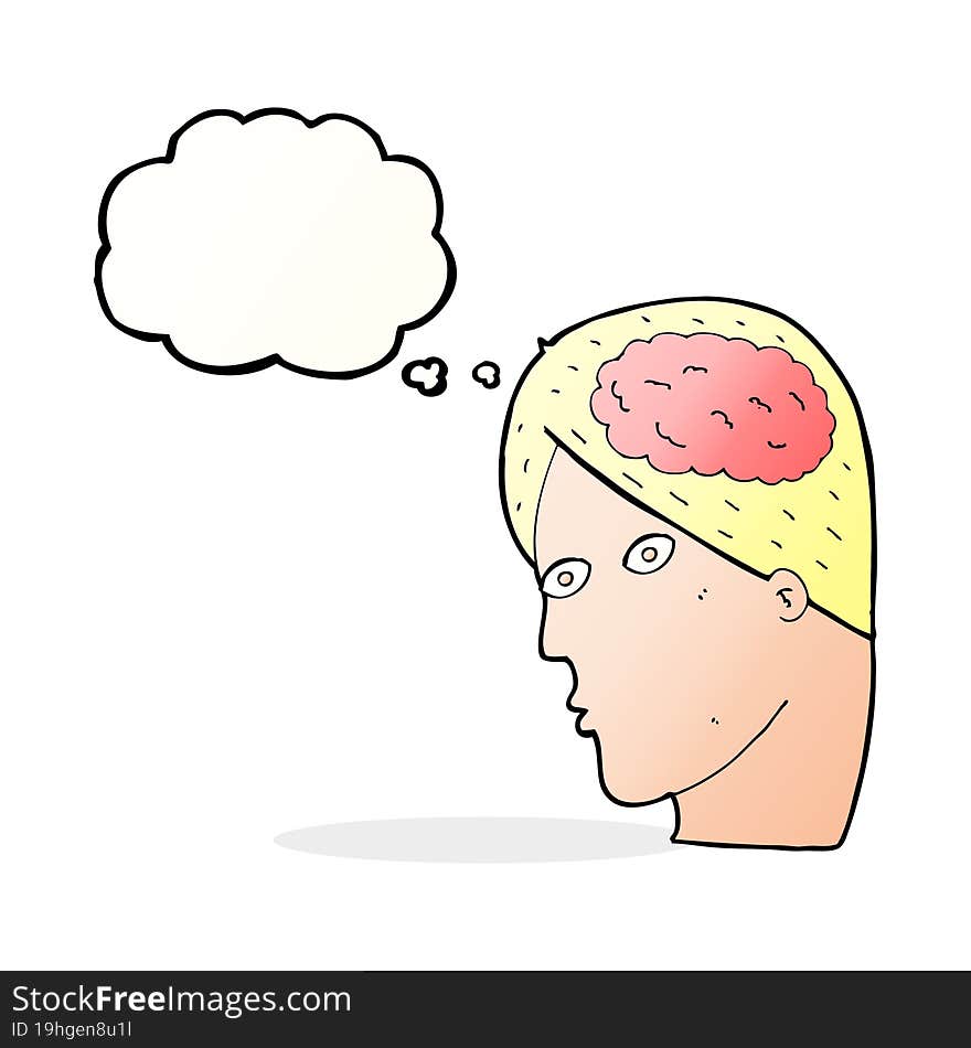 Cartoon Head With Brain Symbol With Thought Bubble