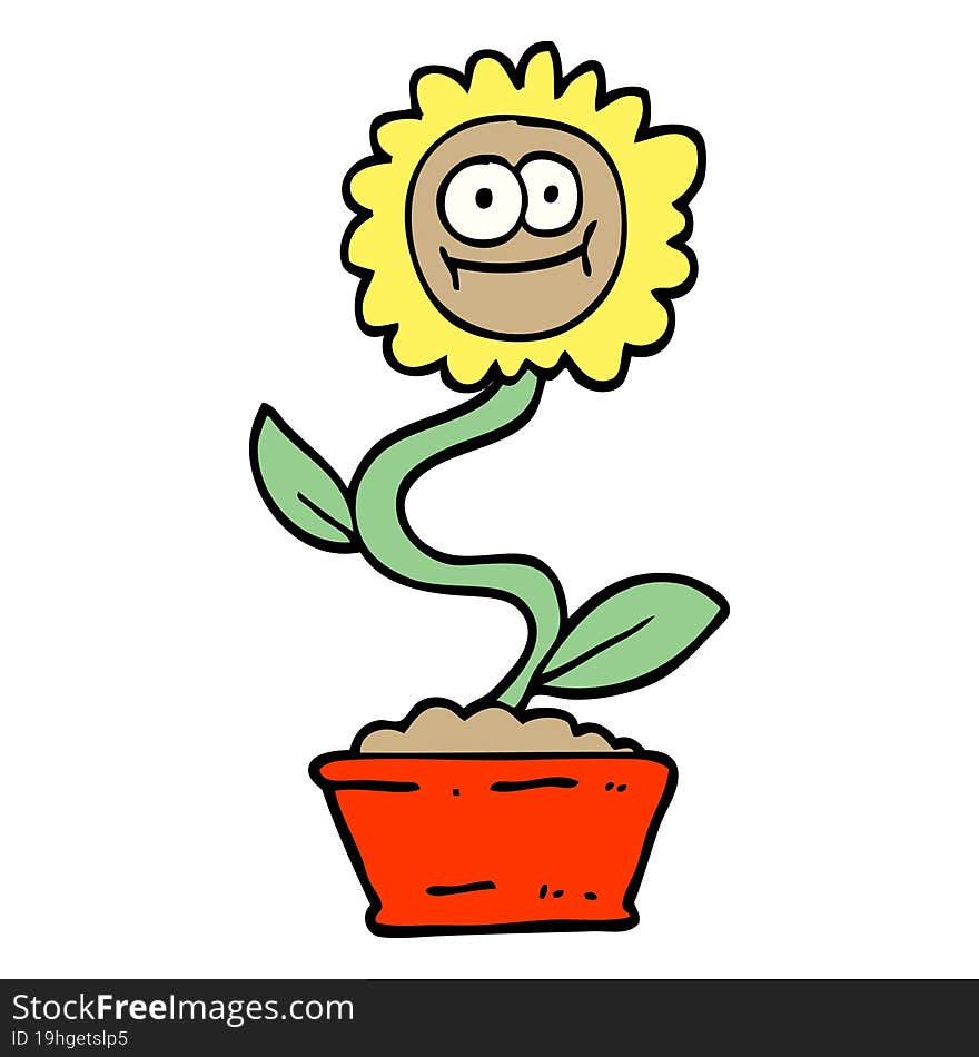 hand drawn doodle style cartoon flower in pot