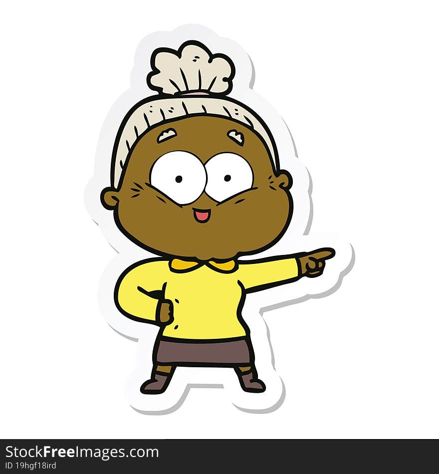 sticker of a cartoon happy old woman