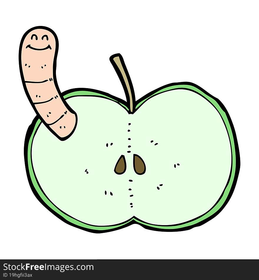 cartoon apple with worm