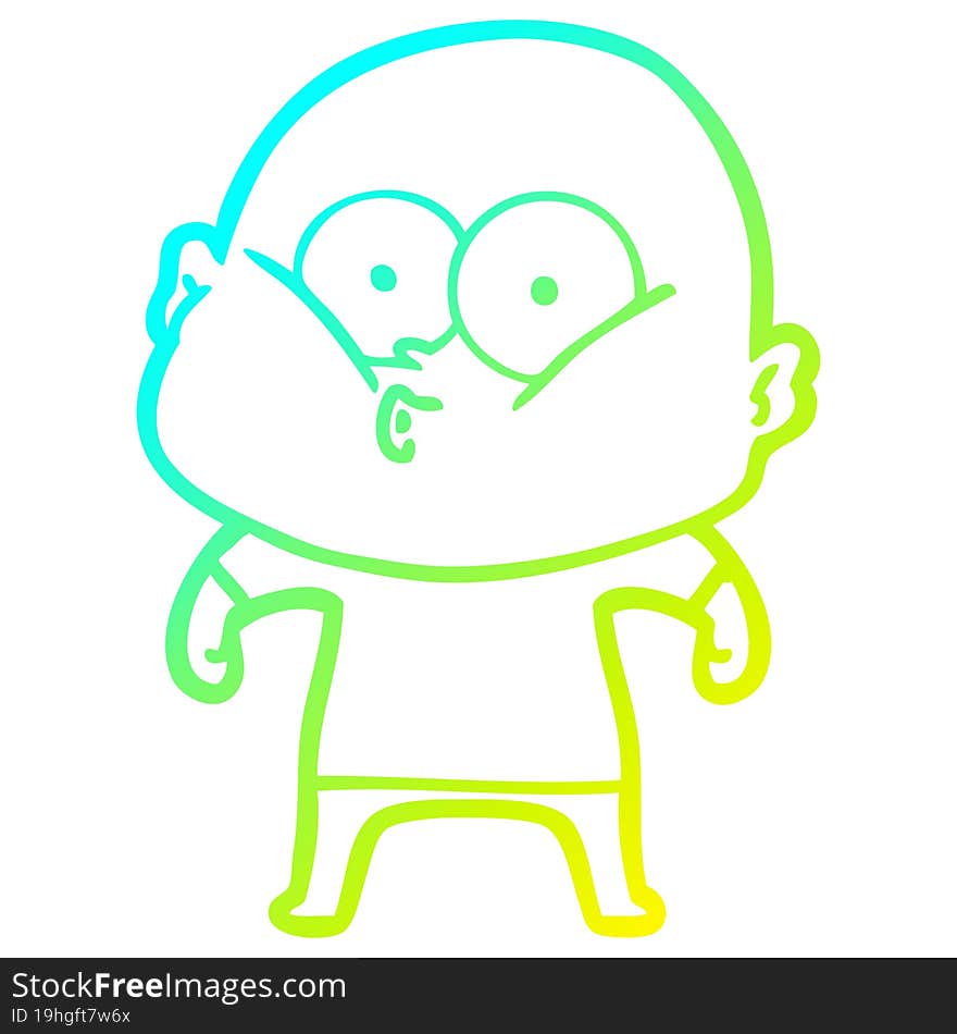 cold gradient line drawing of a cartoon bald man staring