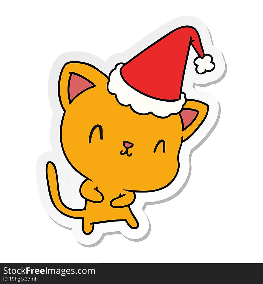 hand drawn christmas sticker cartoon of kawaii cat