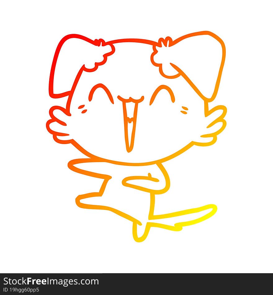 warm gradient line drawing of a happy dancing dog cartoon