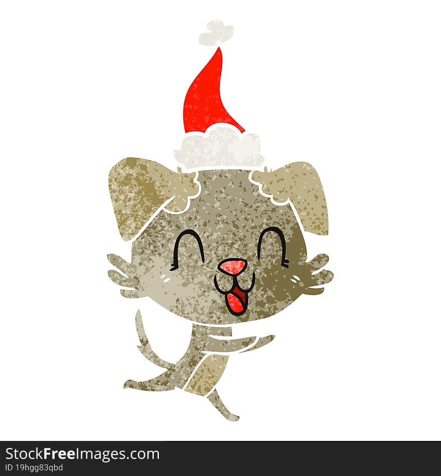 Laughing Retro Cartoon Of A Dog Wearing Santa Hat