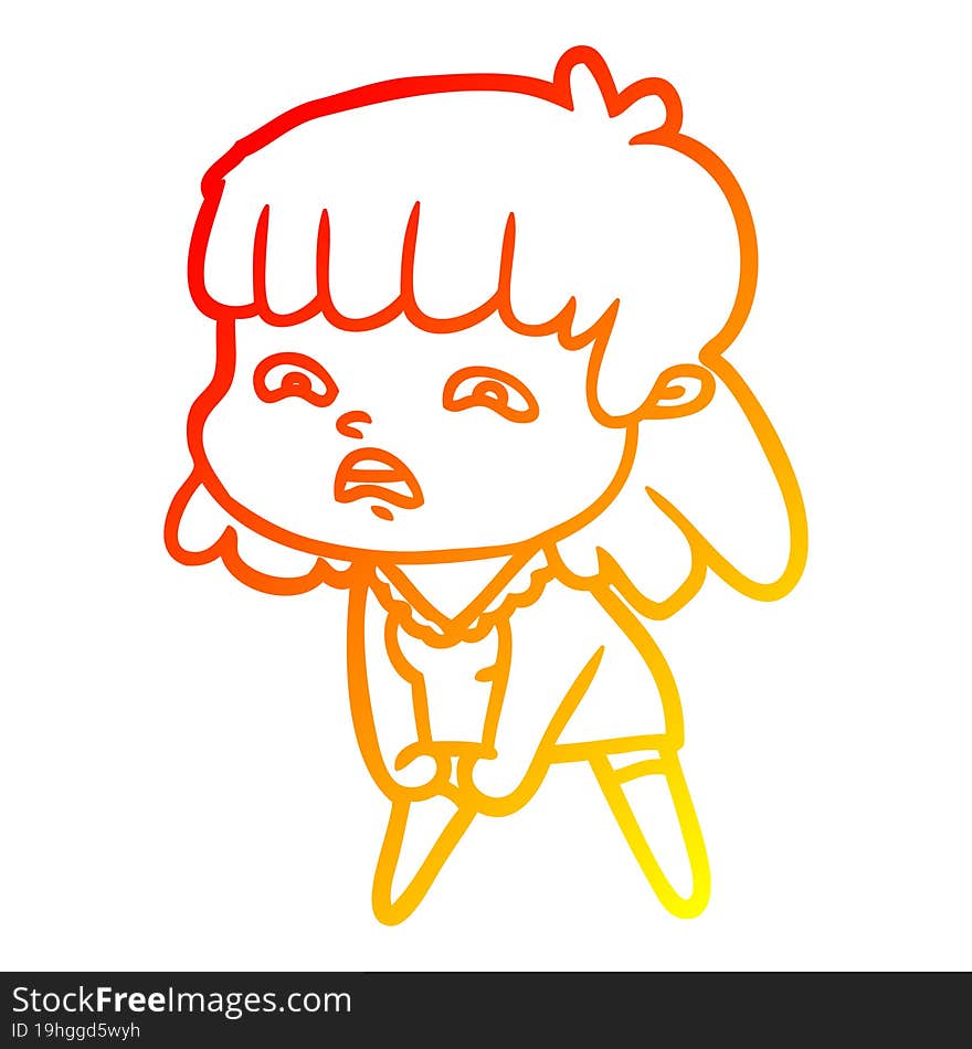 warm gradient line drawing cartoon worried woman