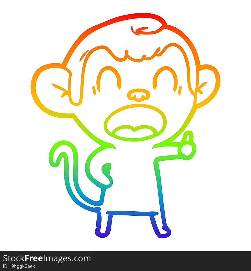 rainbow gradient line drawing yawning cartoon monkey