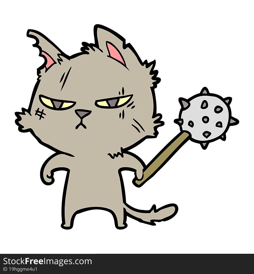 tough cartoon cat with mace. tough cartoon cat with mace