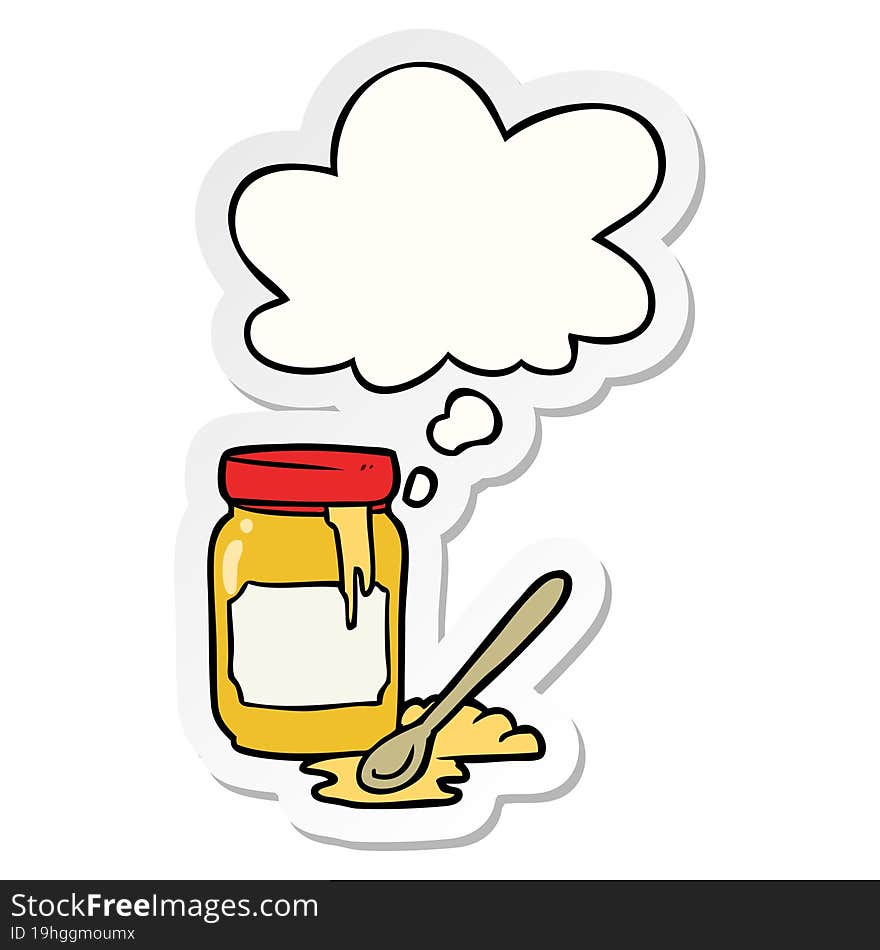 cartoon jar of honey with thought bubble as a printed sticker